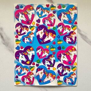 VTG Lisa Frank unicorns in hearts complete sticker sheet